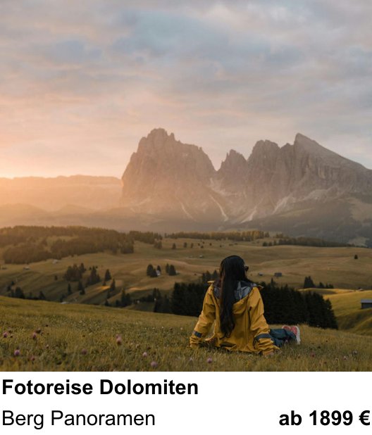 Naturnaher Foto-Workshop mit dem Thema Fotoreise Dolomiten: Berg Panoramen